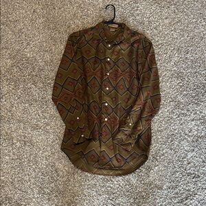 Ruff Hewn Brown and Red Casual Button Down Shirt